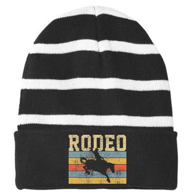 Horse Riding Retro Vintage Western Country Striped Beanie with Solid Band