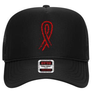 Hiv Red Ribbon World Aids Day High Crown Mesh Back Trucker Hat