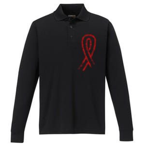 Hiv Red Ribbon World Aids Day Performance Long Sleeve Polo