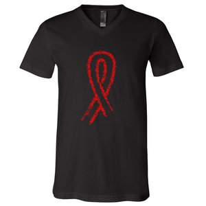 Hiv Red Ribbon World Aids Day V-Neck T-Shirt