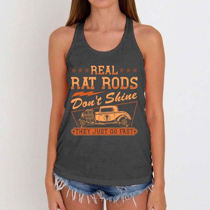 Hot Rod Rusty Car Dont Shine Vintage Rat Rod Women's Knotted Racerback Tank