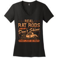 Hot Rod Rusty Car Dont Shine Vintage Rat Rod Women's V-Neck T-Shirt