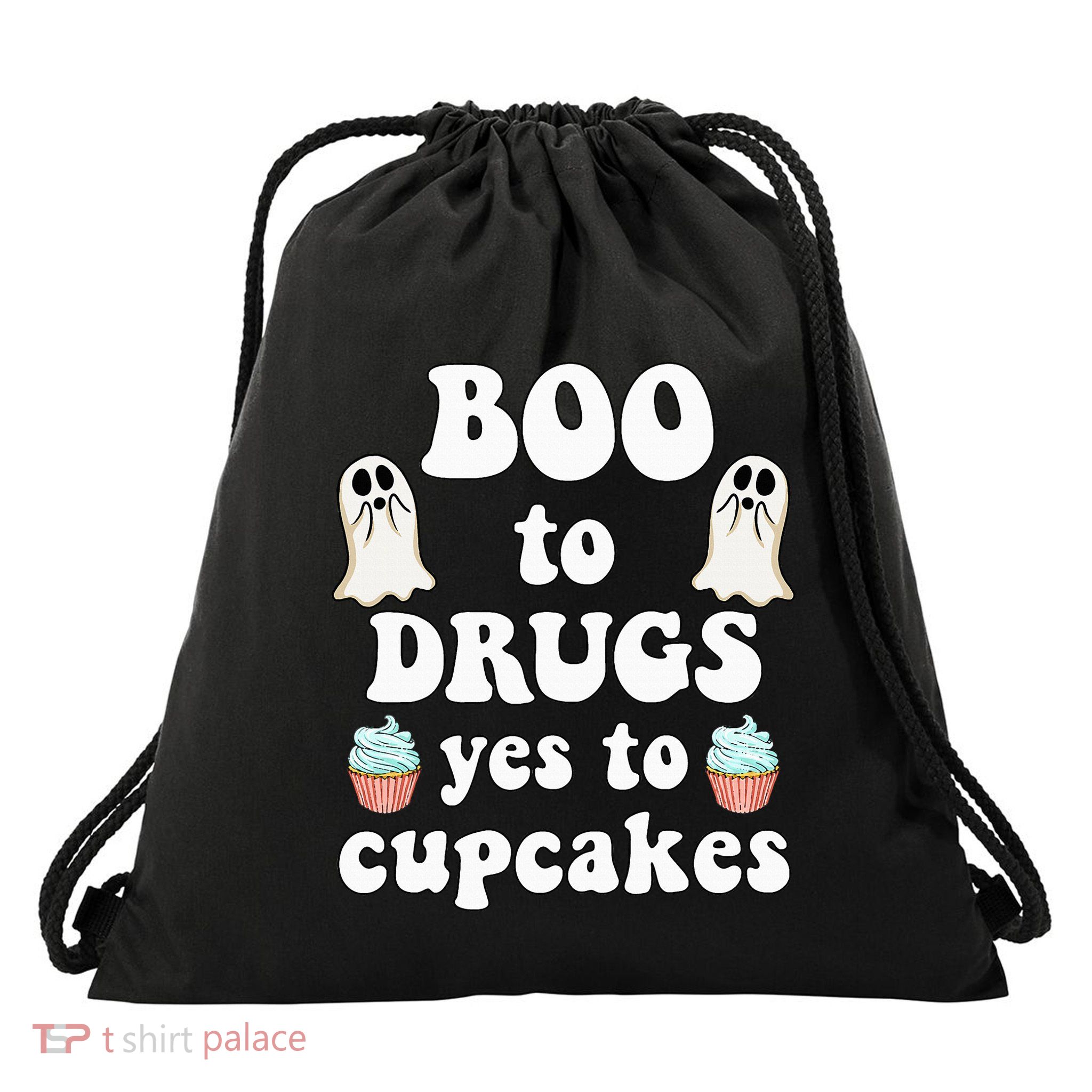 Halloween Red Ribbon Week Say BOO To Say Yes To Cupcakes Drawstring Bag