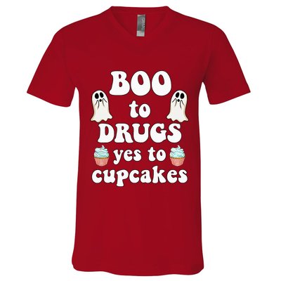 Halloween Red Ribbon Week Say BOO To Say Yes To Cupcakes V-Neck T-Shirt
