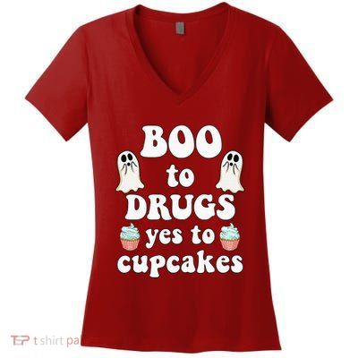 Halloween Red Ribbon Week Say BOO To Say Yes To Cupcakes Women's V-Neck T-Shirt
