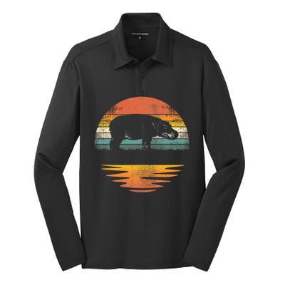 Hippo Retro Sunset Hippo Lover Silk Touch Performance Long Sleeve Polo