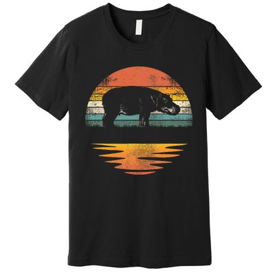 Hippo Retro Sunset Hippo Lover Premium T-Shirt