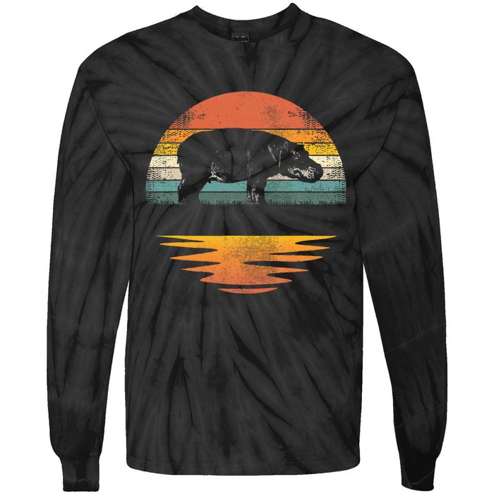 Hippo Retro Sunset Hippo Lover Tie-Dye Long Sleeve Shirt