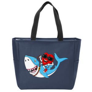 Heart Riding Shark Valentine's Day Funnys Love Zip Tote Bag