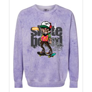 Hipster Riding Skateboard Colorblast Crewneck Sweatshirt