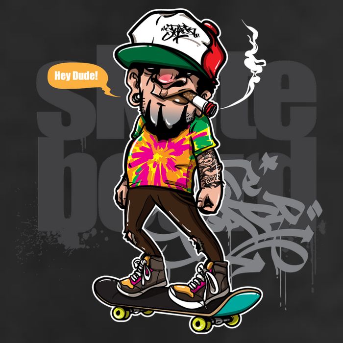Hipster Riding Skateboard Cool Comfort Performance Bucket Hat