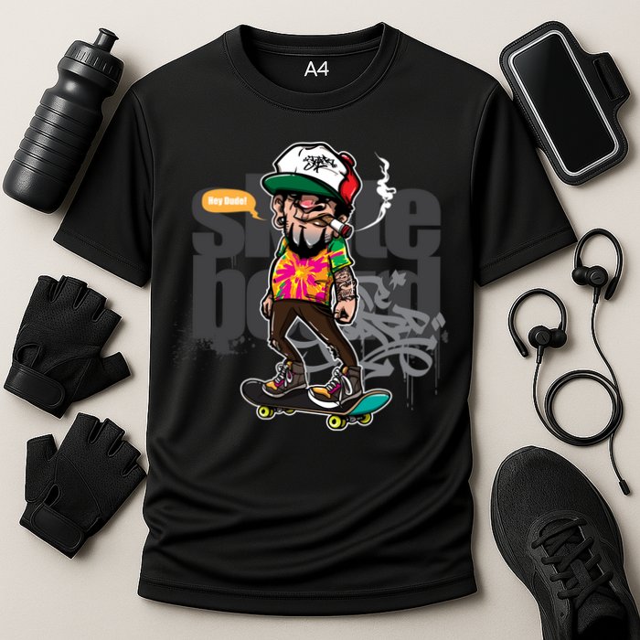 Hipster Riding Skateboard Cooling Performance Crew T-Shirt