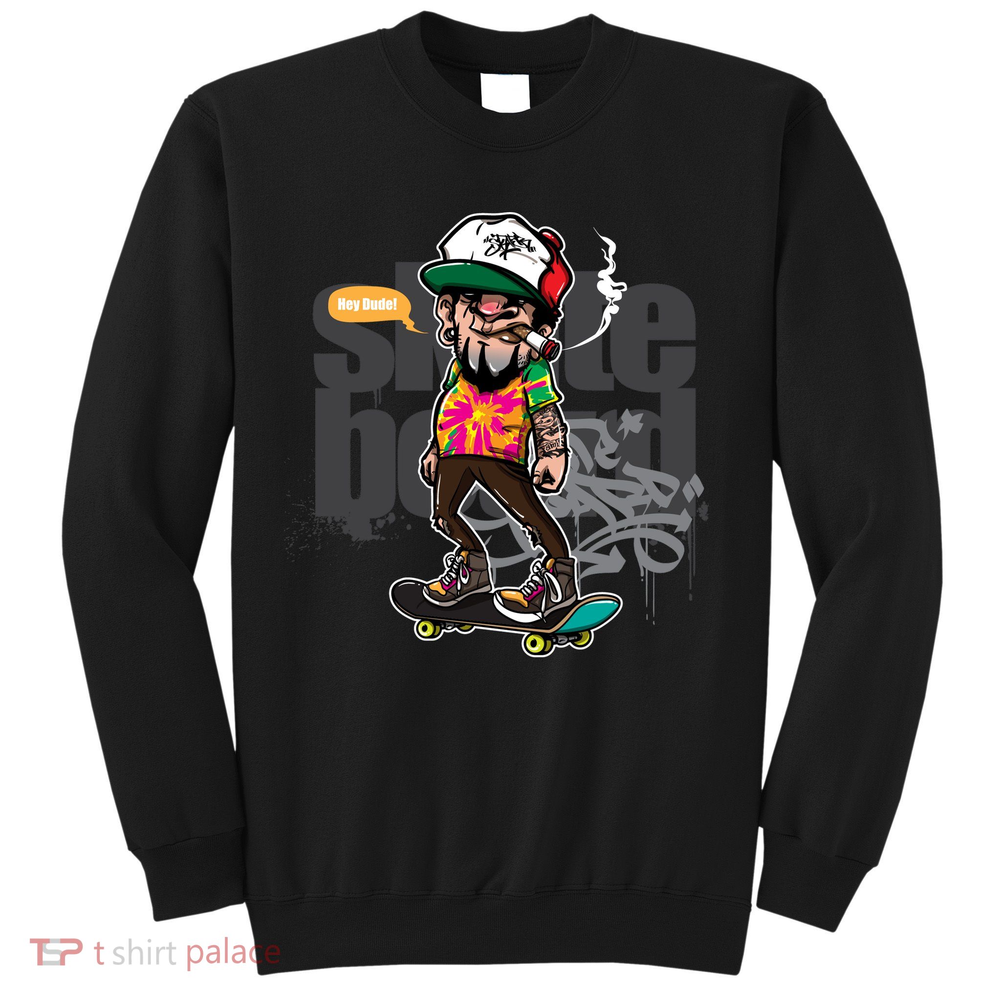 Hipster Riding Skateboard Sweatshirt