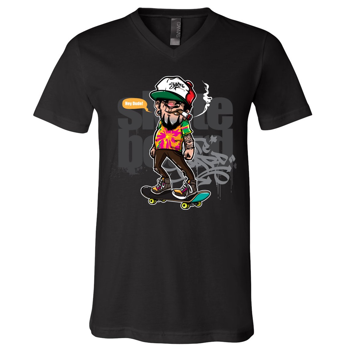 Hipster Riding Skateboard V-Neck T-Shirt