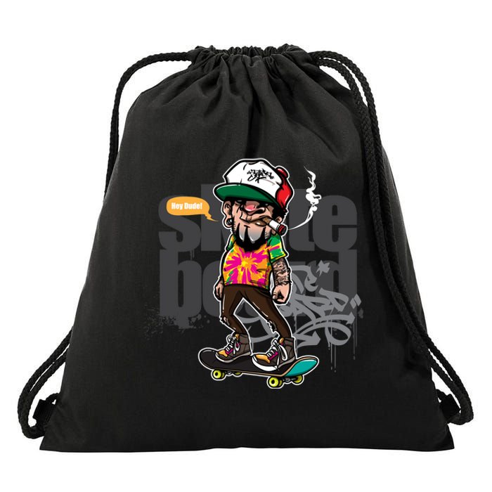 Hipster Riding Skateboard Drawstring Bag