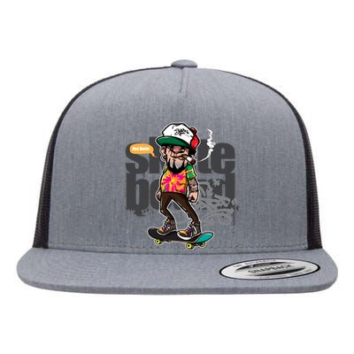 Hipster Riding Skateboard Flat Bill Trucker Hat