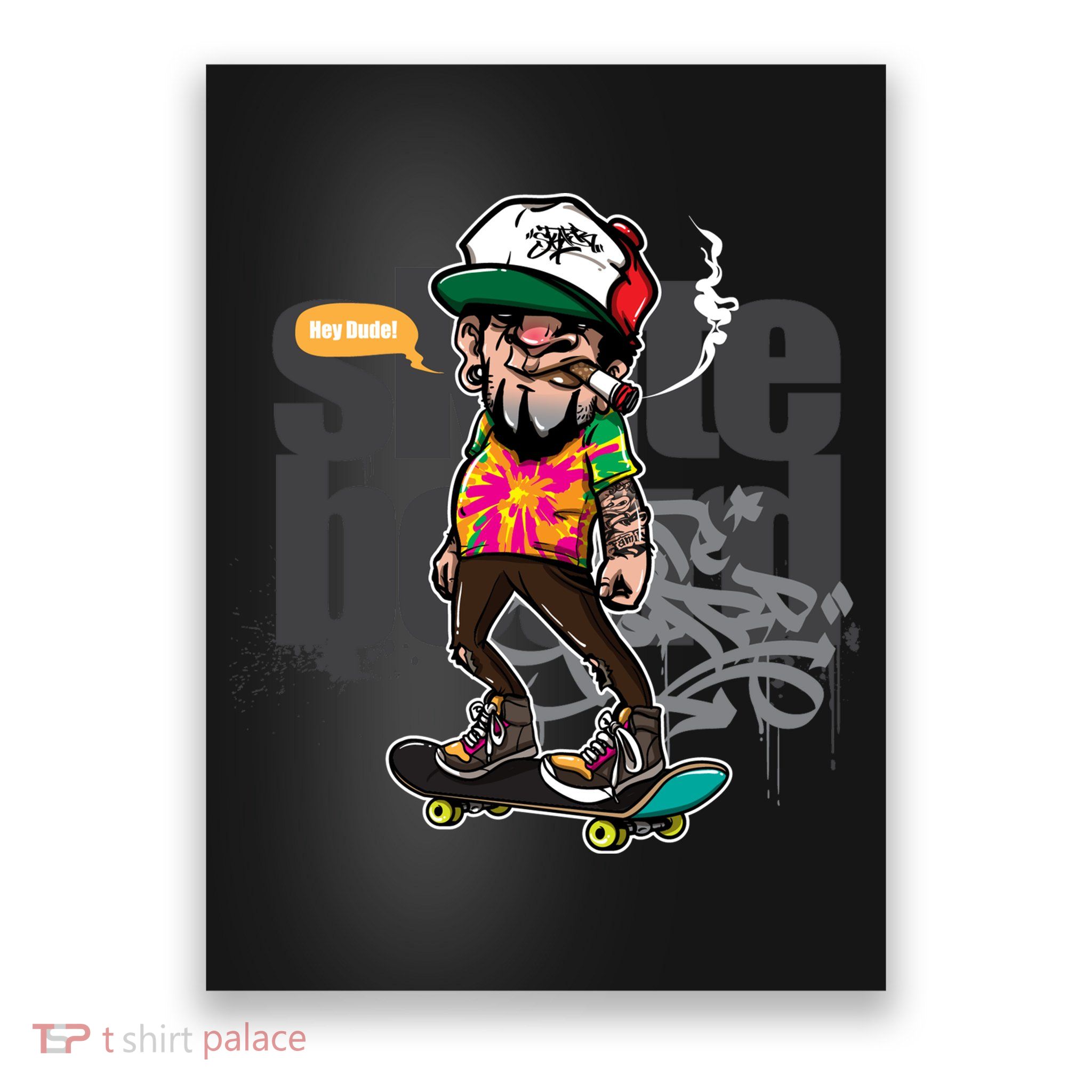 Hipster Riding Skateboard Poster