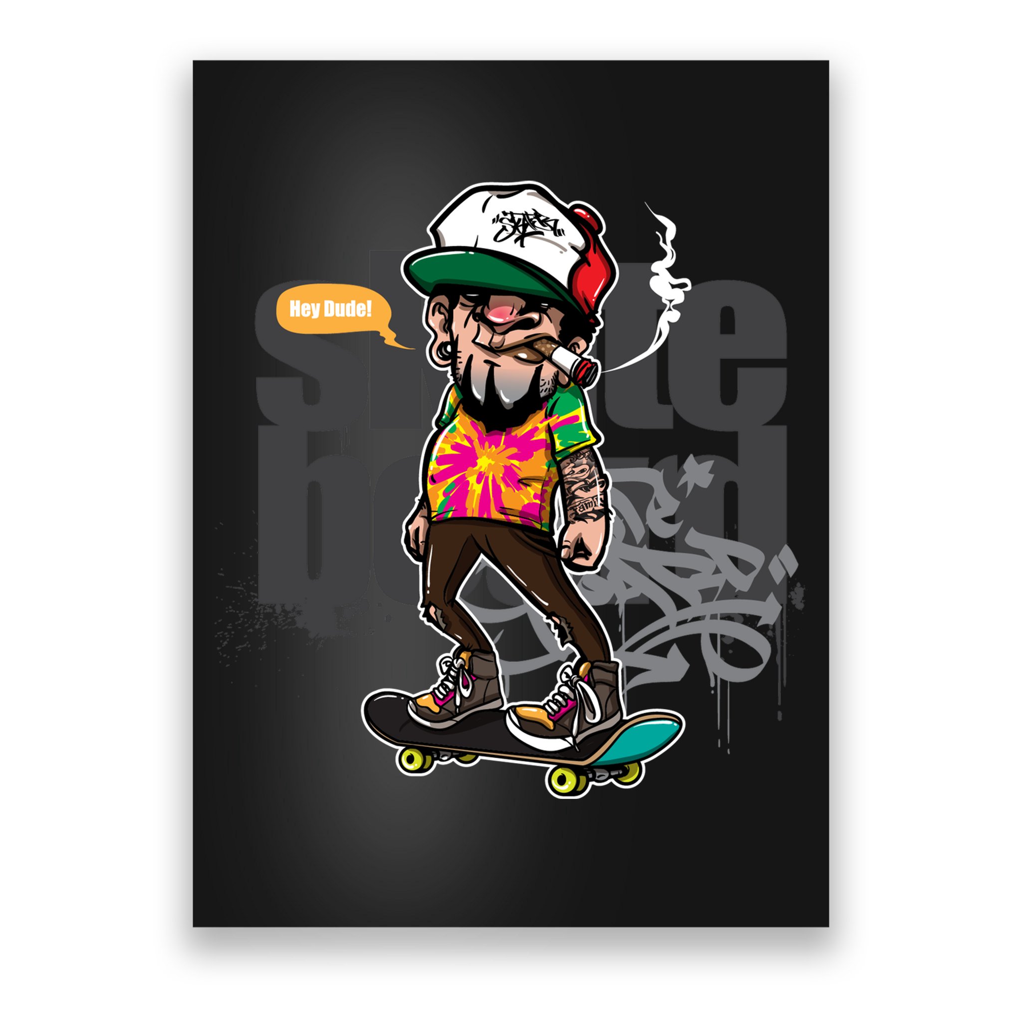 Hipster Riding Skateboard Poster