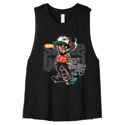 Hipster Riding Skateboard Women's Racerback Cropped Tank