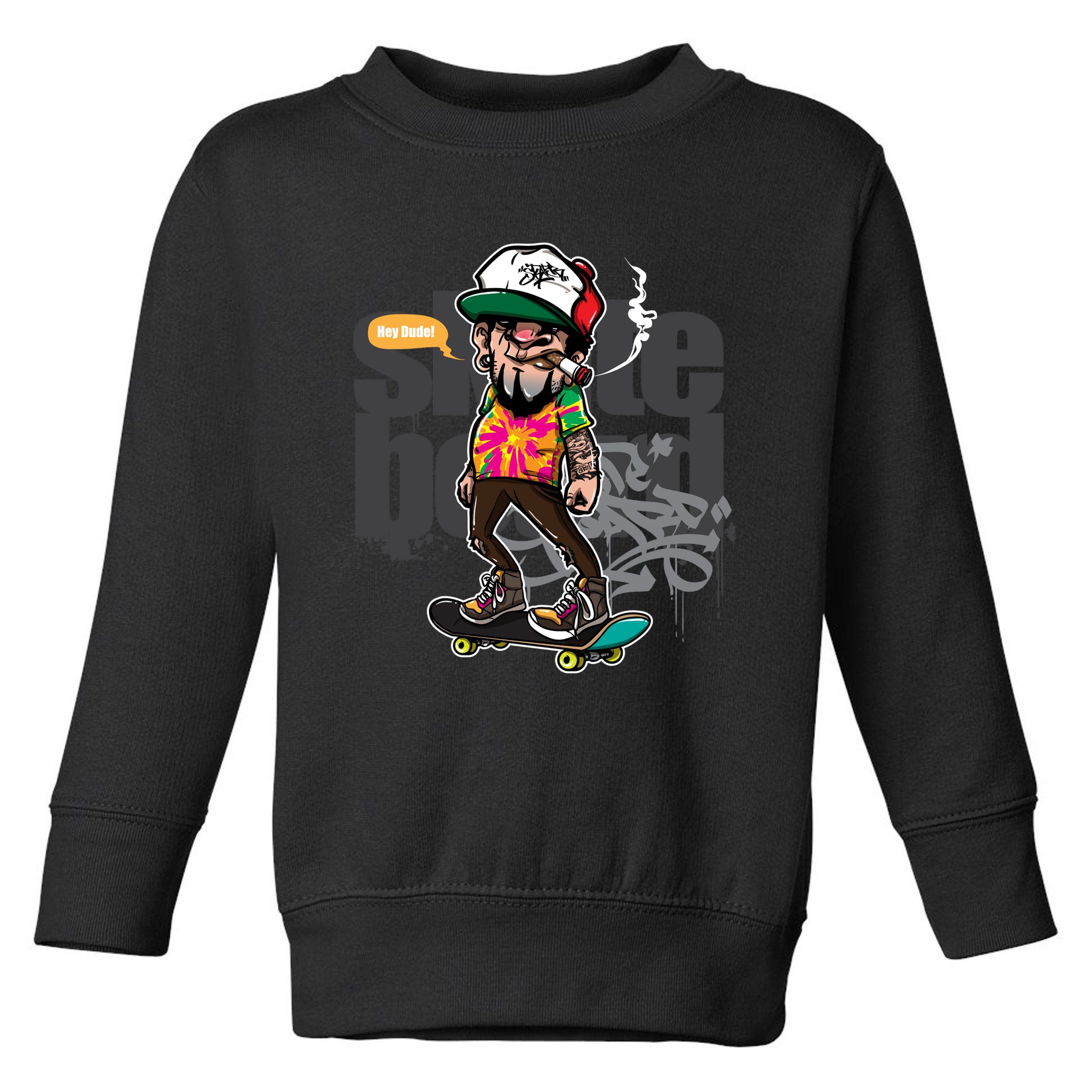 Hipster Riding Skateboard Toddler Sweatshirt