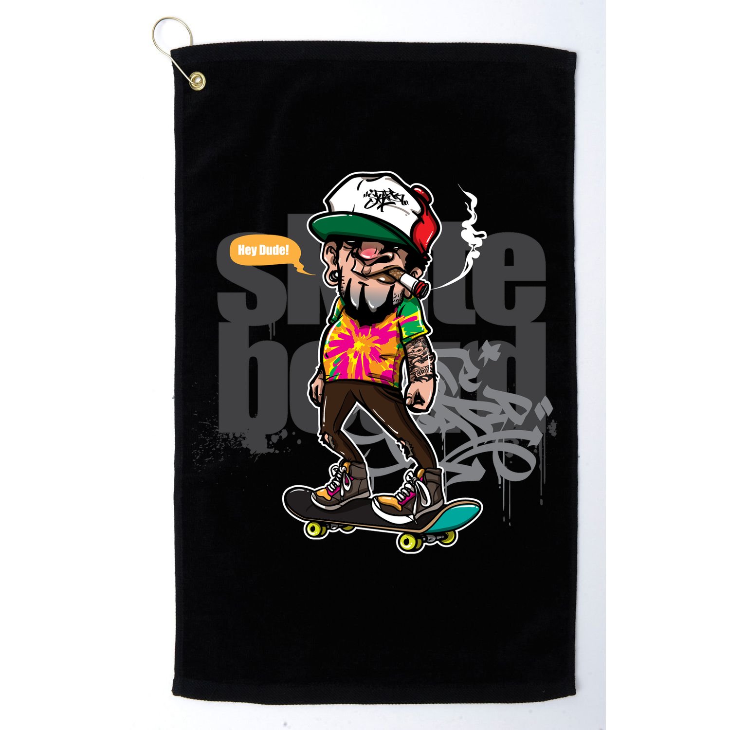 Hipster Riding Skateboard Golf Towel