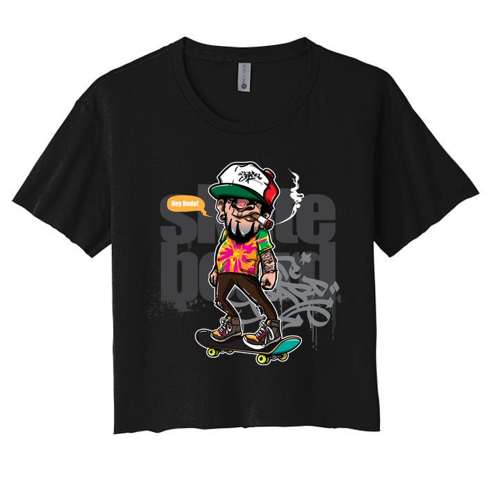 Hipster Riding Skateboard Women's Crop Top Tee