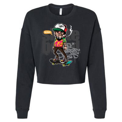 Hipster Riding Skateboard Cropped Pullover Crew