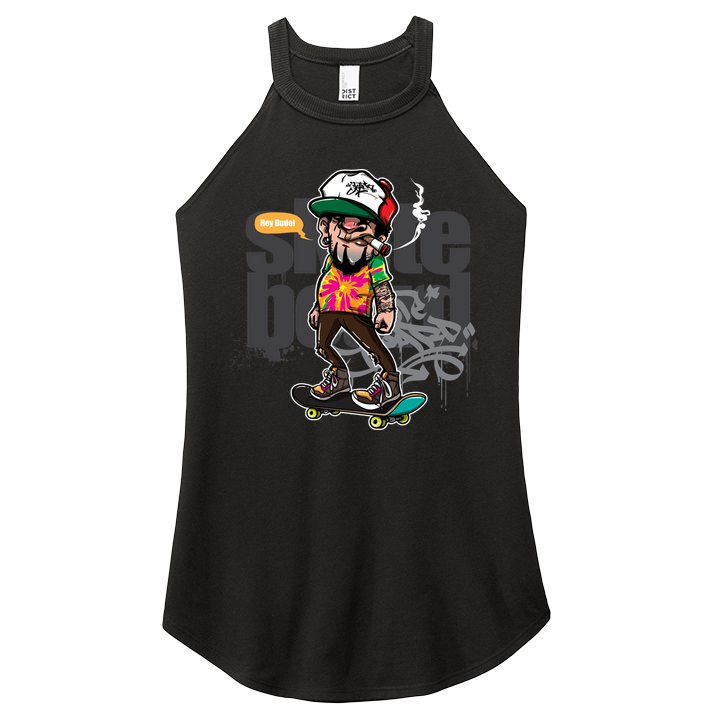 Hipster Riding Skateboard Women's Perfect Tri Rocker Tank