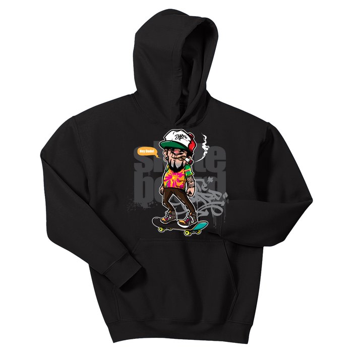 Hipster Riding Skateboard Kids Hoodie