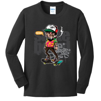 Hipster Riding Skateboard Kids Long Sleeve Shirt