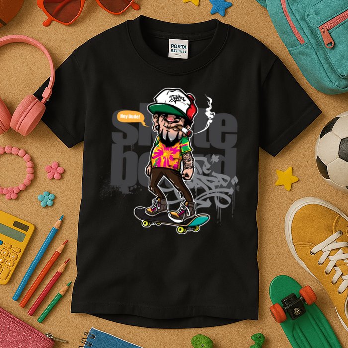 Hipster Riding Skateboard Kids T-Shirt