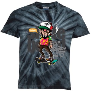 Hipster Riding Skateboard Kids Tie-Dye T-Shirt