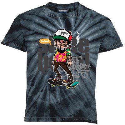 Hipster Riding Skateboard Kids Tie-Dye T-Shirt