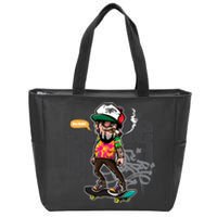 Hipster Riding Skateboard Zip Tote Bag