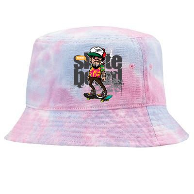 Hipster Riding Skateboard Tie-Dyed Bucket Hat