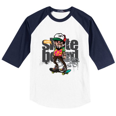 Hipster Riding Skateboard Baseball Sleeve Shirt