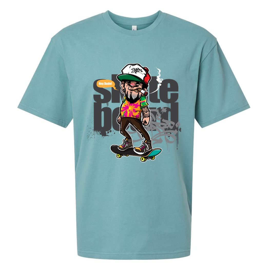 Hipster Riding Skateboard Sueded Cloud Jersey T-Shirt