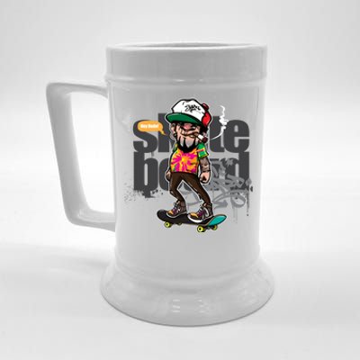 Hipster Riding Skateboard Beer Stein