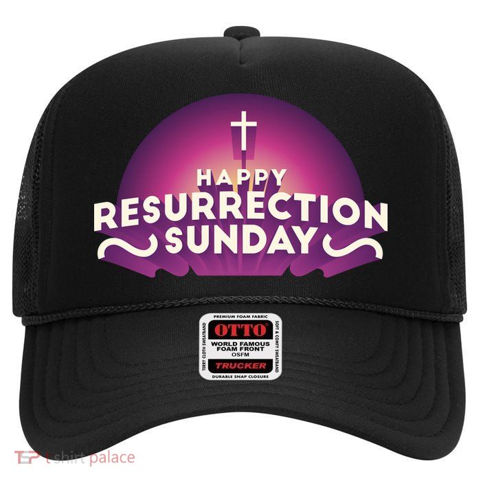Happy Resurrection Sunday Cross High Crown Mesh Back Trucker Hat