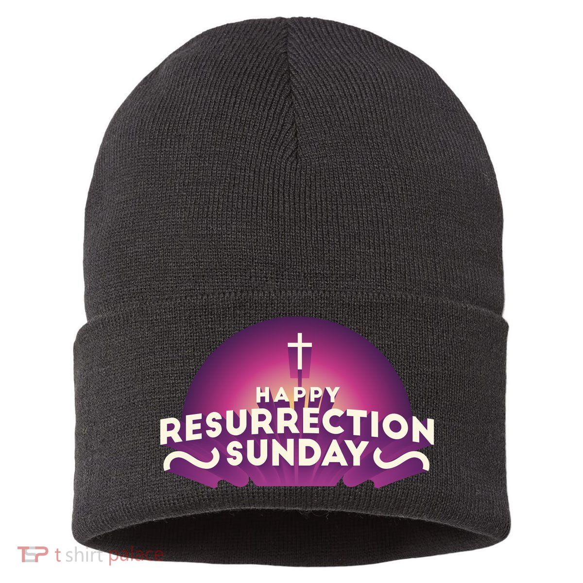 Happy Resurrection Sunday Cross Sustainable Knit Beanie