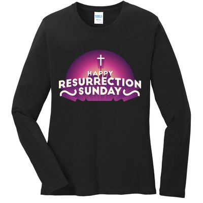 Happy Resurrection Sunday Cross Ladies Long Sleeve Shirt
