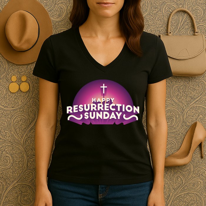 Happy Resurrection Sunday Cross Women's V-Neck T-Shirt