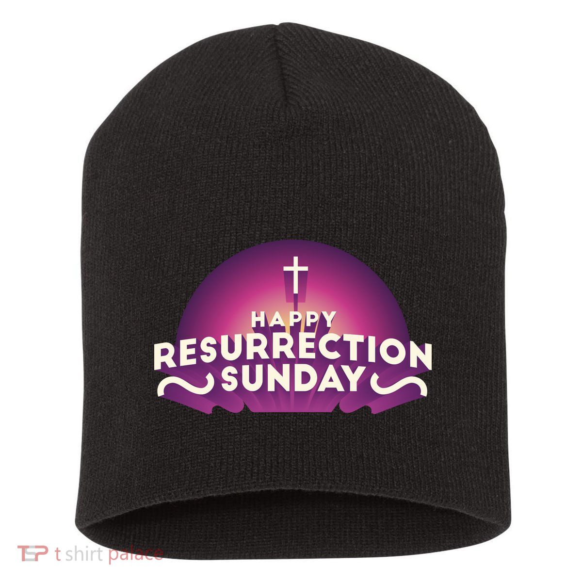 Happy Resurrection Sunday Cross Short Acrylic Beanie