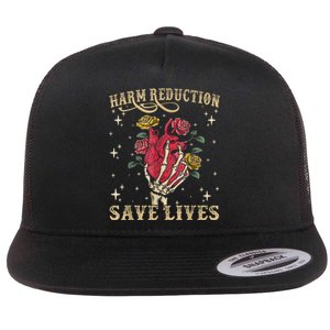 Harm Reduction Save Lives Skeleton Flat Bill Trucker Hat