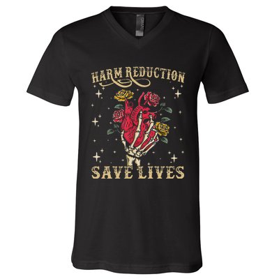 Harm Reduction Save Lives Skeleton V-Neck T-Shirt