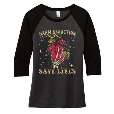 Harm Reduction Save Lives Skeleton Women's Tri-Blend 3/4-Sleeve Raglan Shirt