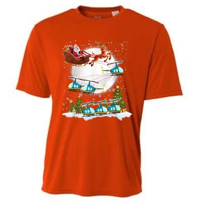 Helicopter Reindeer Santa's Sleigh Pilot Christmas Gift Cooling Performance Crew T-Shirt