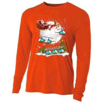 Helicopter Reindeer Santa's Sleigh Pilot Christmas Gift Cooling Performance Long Sleeve Crew