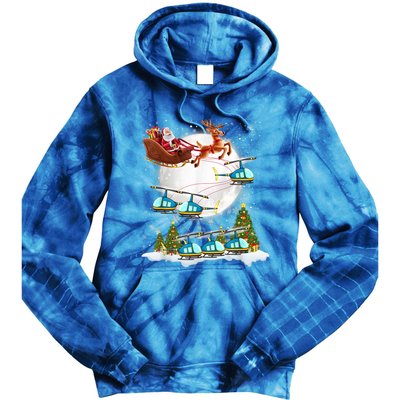 Helicopter Reindeer Santa's Sleigh Pilot Christmas Gift Tie Dye Hoodie