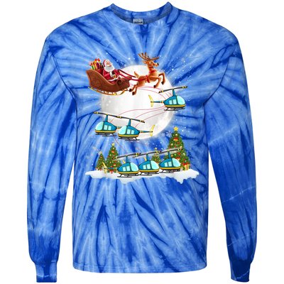 Helicopter Reindeer Santa's Sleigh Pilot Christmas Gift Tie-Dye Long Sleeve Shirt